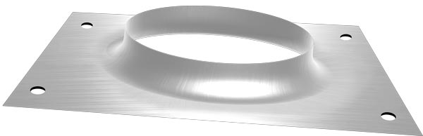 Metallisches 3D-Modell einer viereckigen Einströmdüse mit Bohrlöchern auf weißem Untergrund