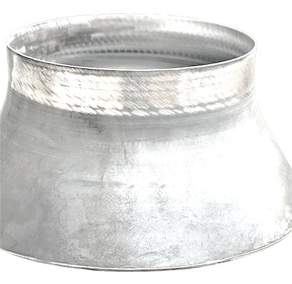 Shiny metallic intake cone, standing on white background